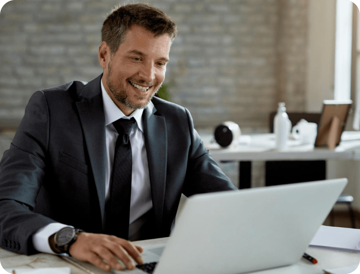 Confident business professional in suit representing structured offshore hiring