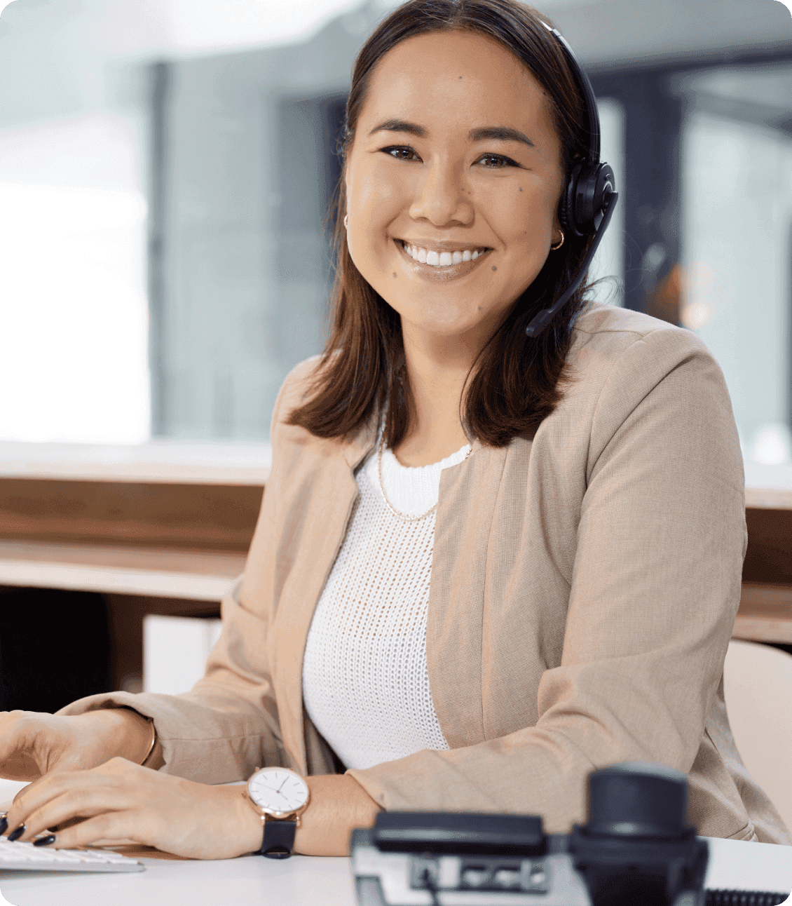 Healthcare operations support staff with headset